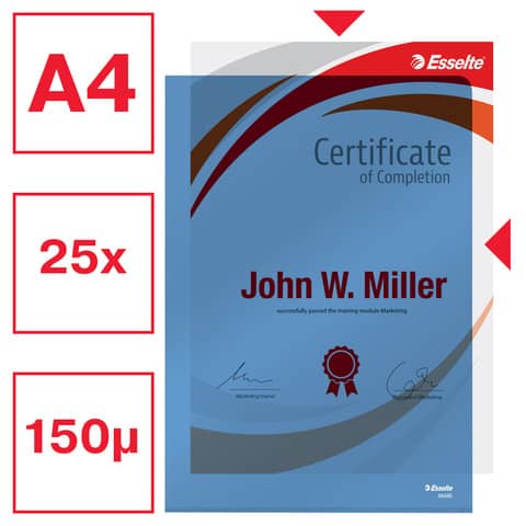 Cartellina a L in PVC Esselte Crystal A4 blu - conf. 25 pz - 554350